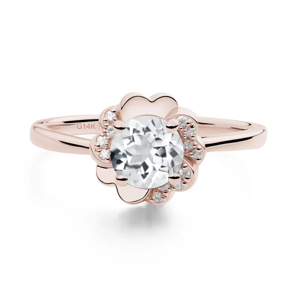 Round White Topaz Floral Engagement Ring - Image 5