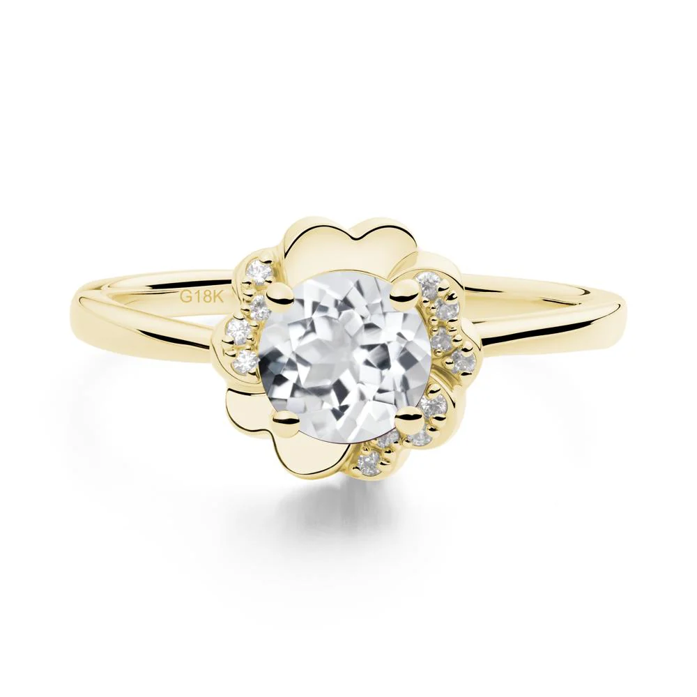 Round White Topaz Floral Engagement Ring - Image 6
