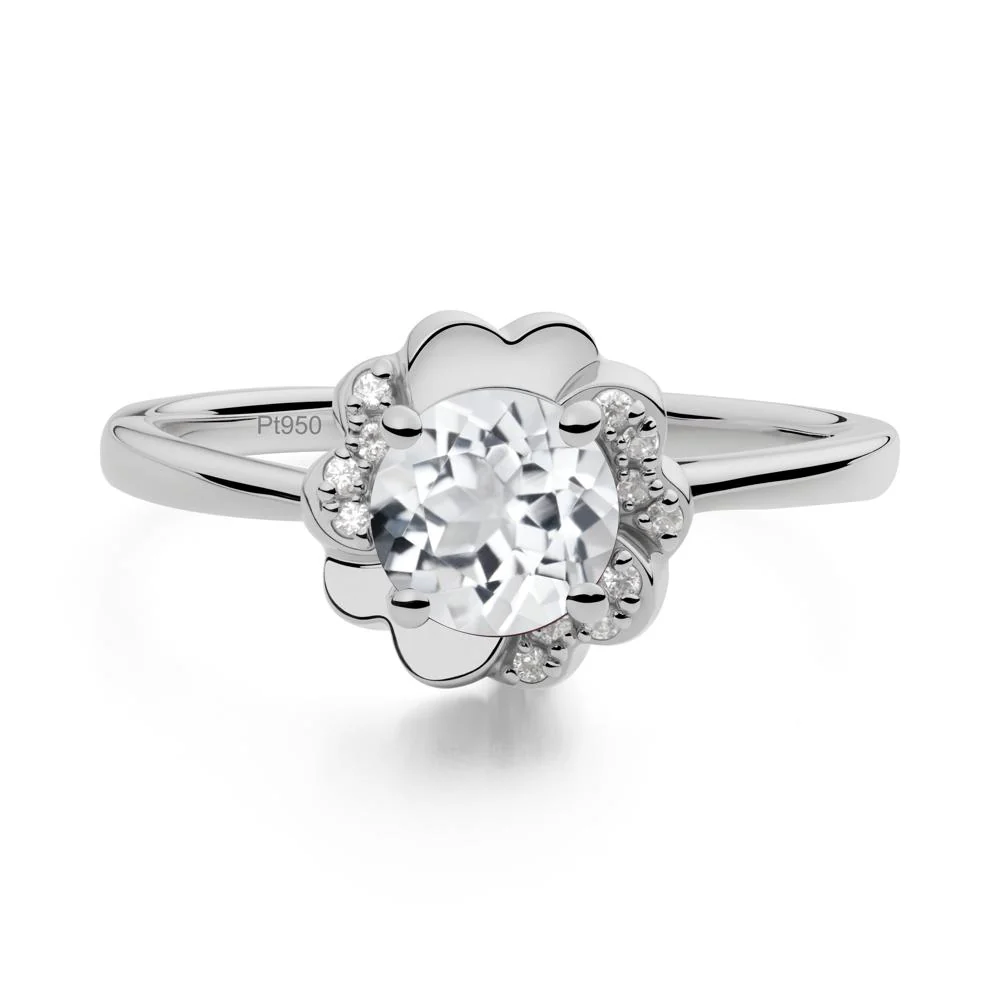 Round White Topaz Floral Engagement Ring - Image 9