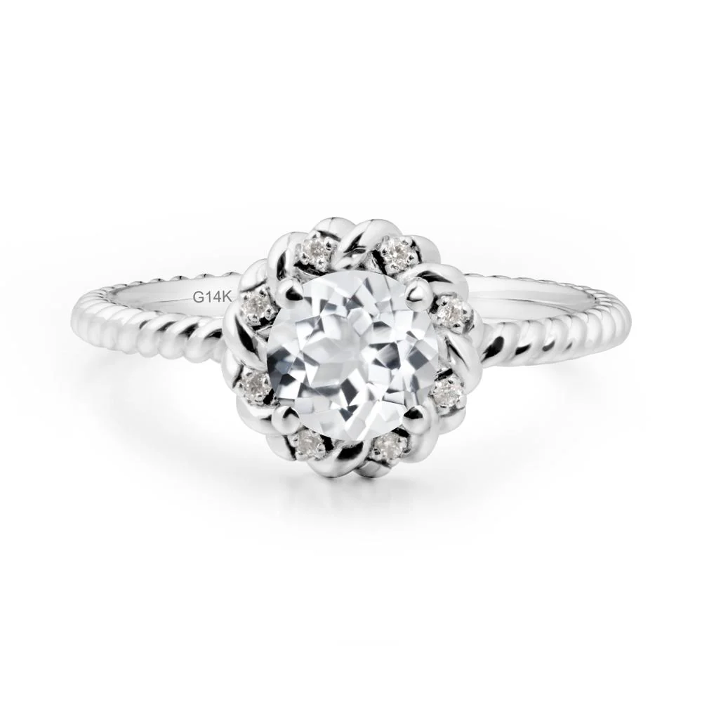 Round White Topaz Halo Engagement Ring - Image 3