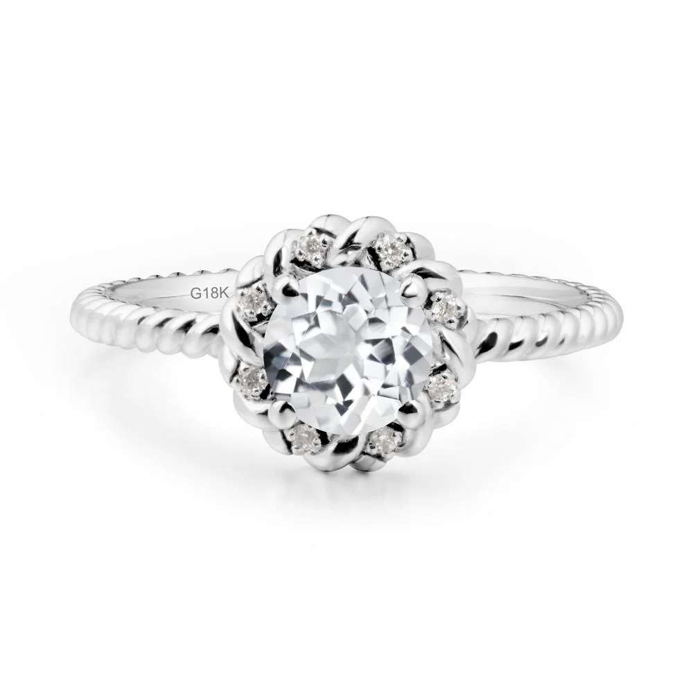 Round White Topaz Halo Engagement Ring - Image 5