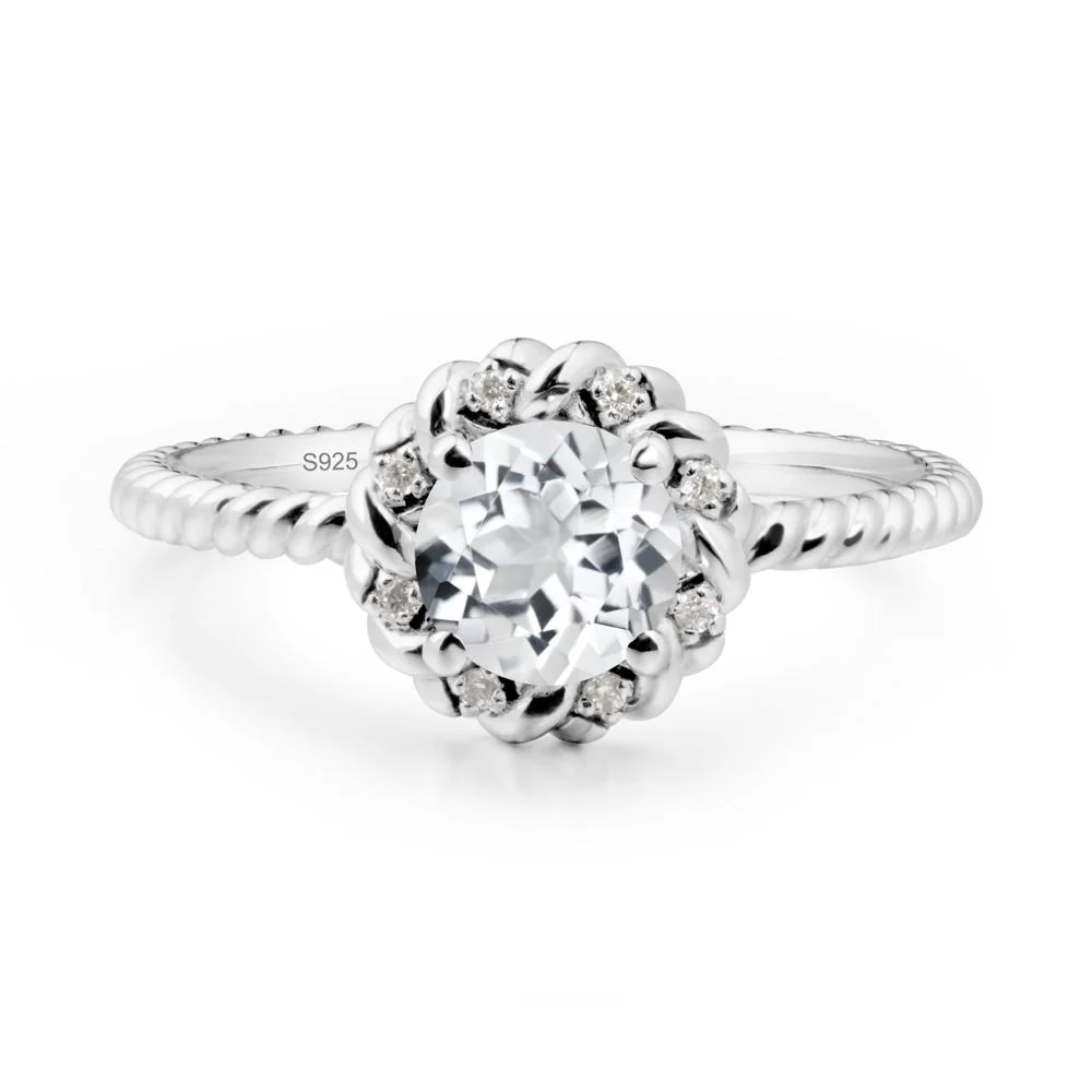 Round White Topaz Halo Engagement Ring - Image 7