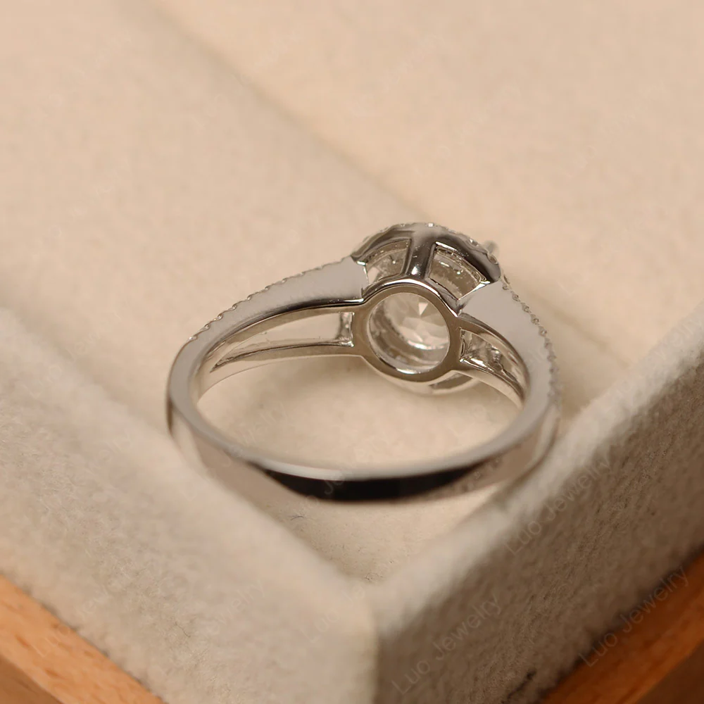 Round White Topaz Halo Split Shank Ring - Image 3