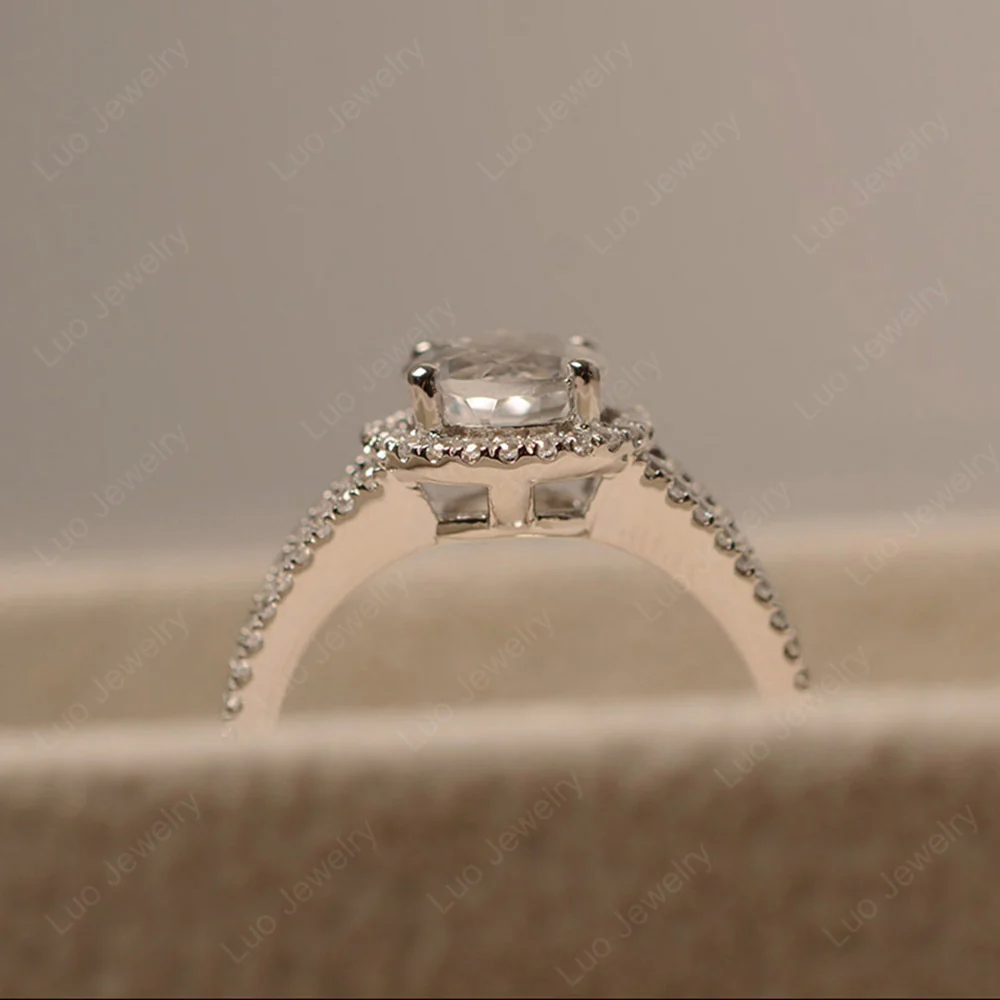 Round White Topaz Halo Split Shank Ring - Image 4