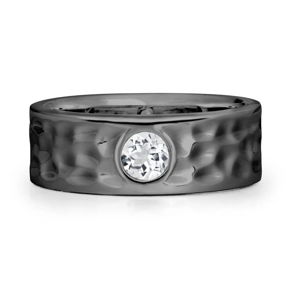 Round White Topaz Ring In Hammered Wide Band - Image 7