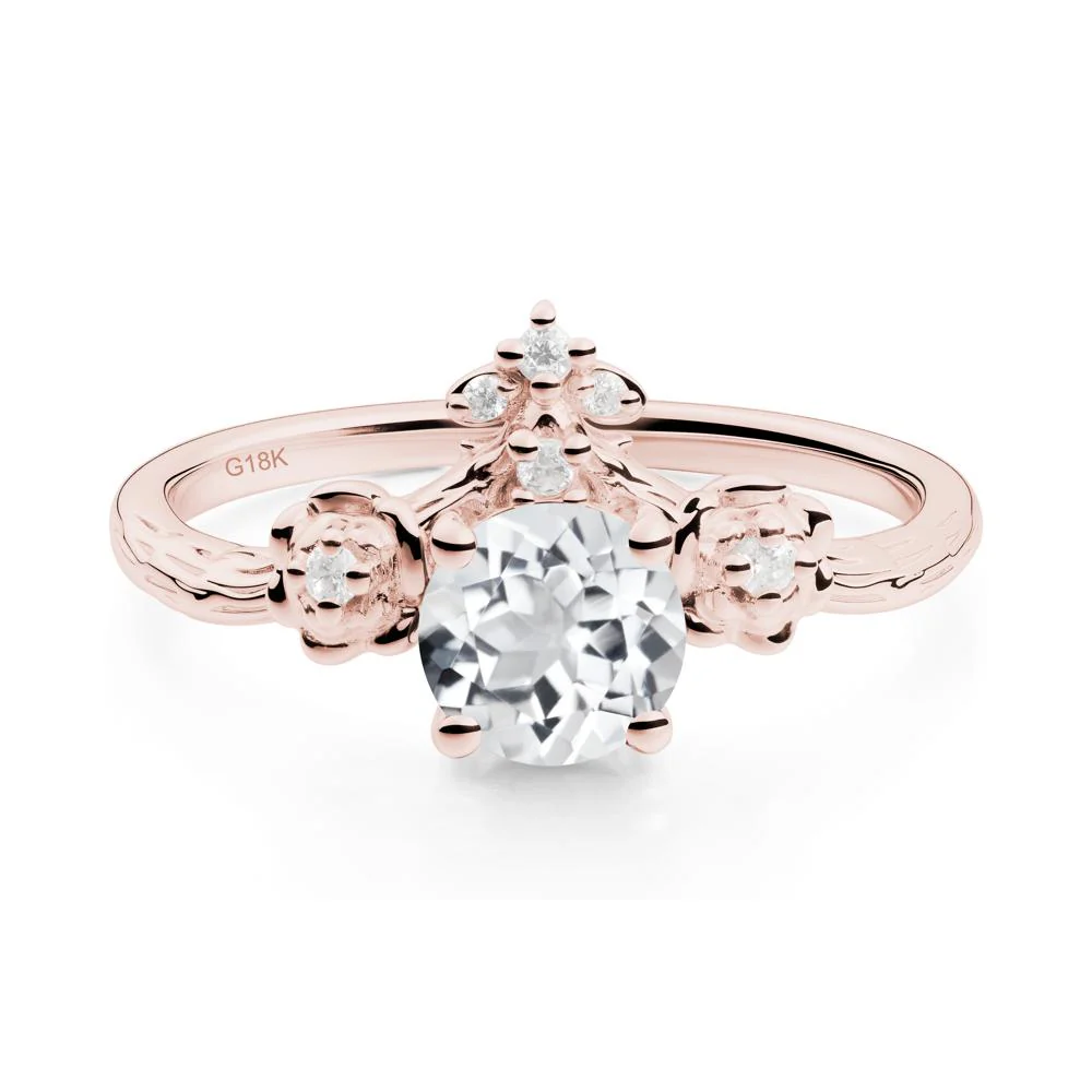 Round White Topaz Rose Ring with Wood Grain - Image 6