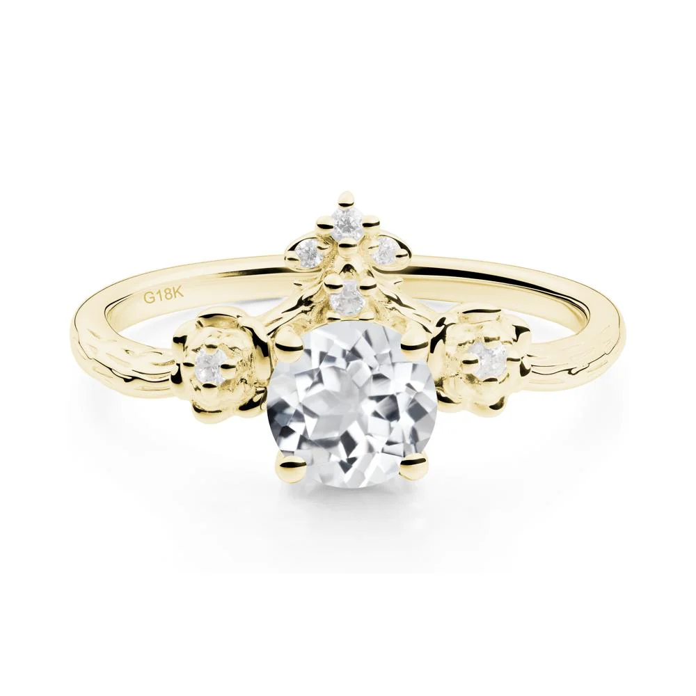 Round White Topaz Rose Ring with Wood Grain - Image 8