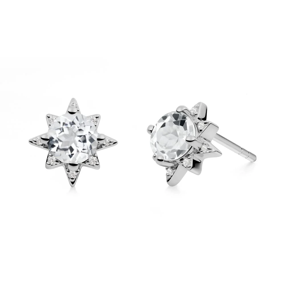 Round White Topaz Sunburst Earrings - Image 5