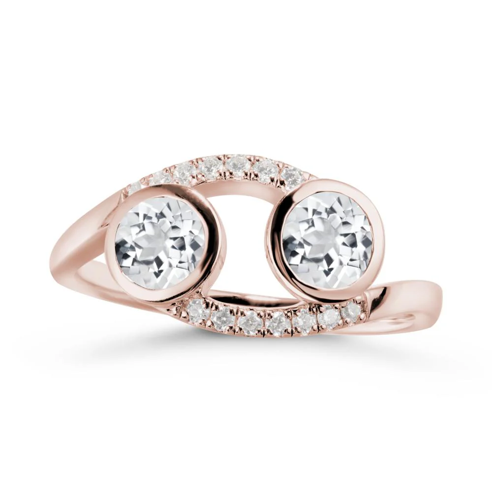 Round White Topaz Two Stone Ring - Image 2