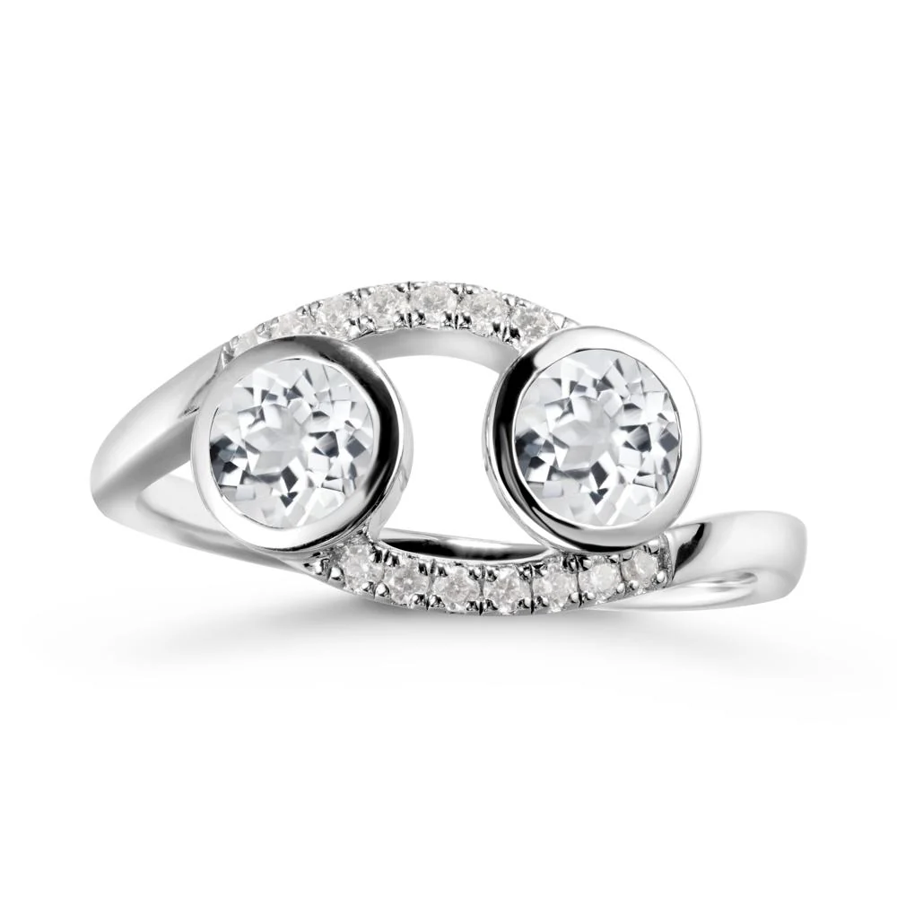 Round White Topaz Two Stone Ring - Image 3