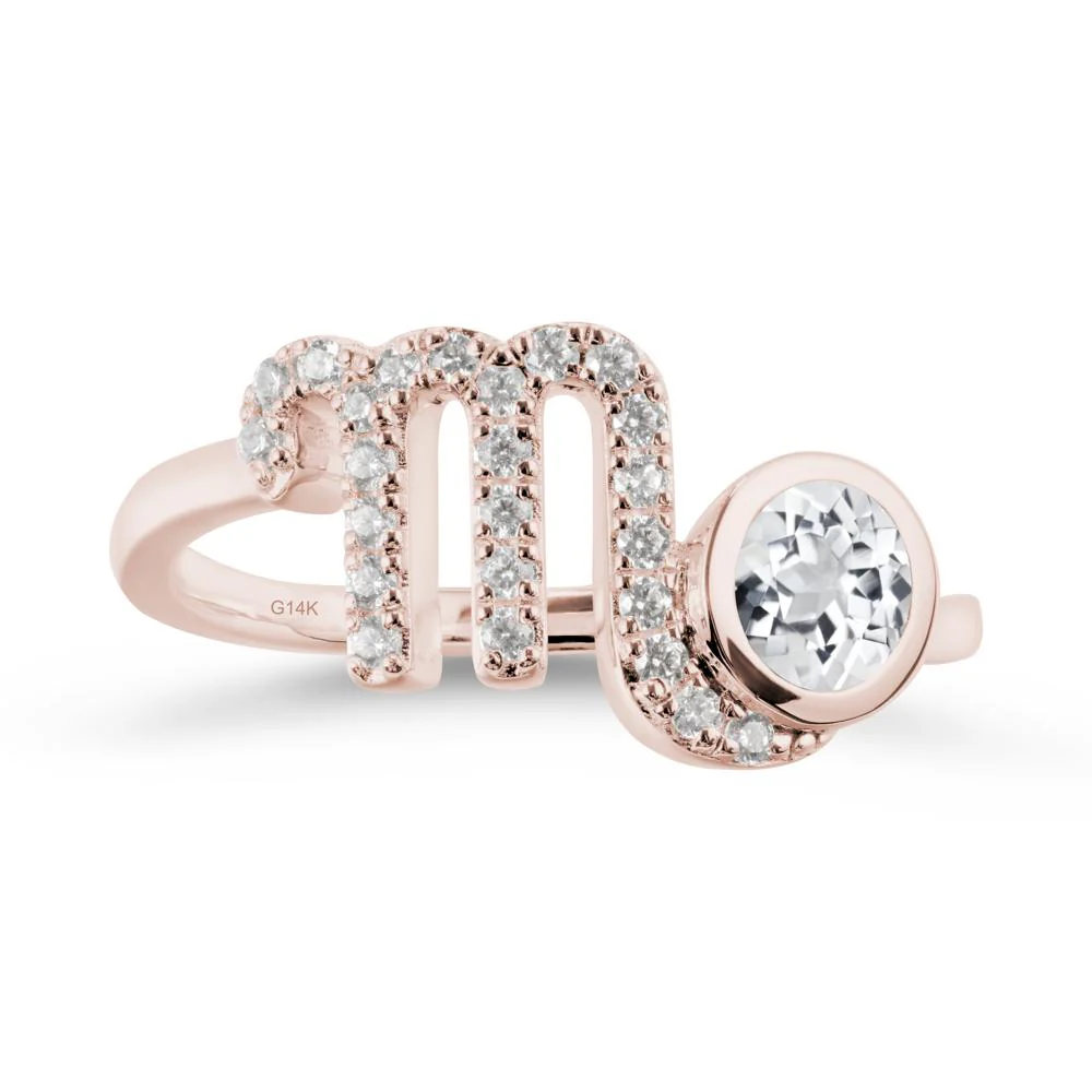 Round White Topaz Wrap Around Scorpio Zodiac Ring - Image 2