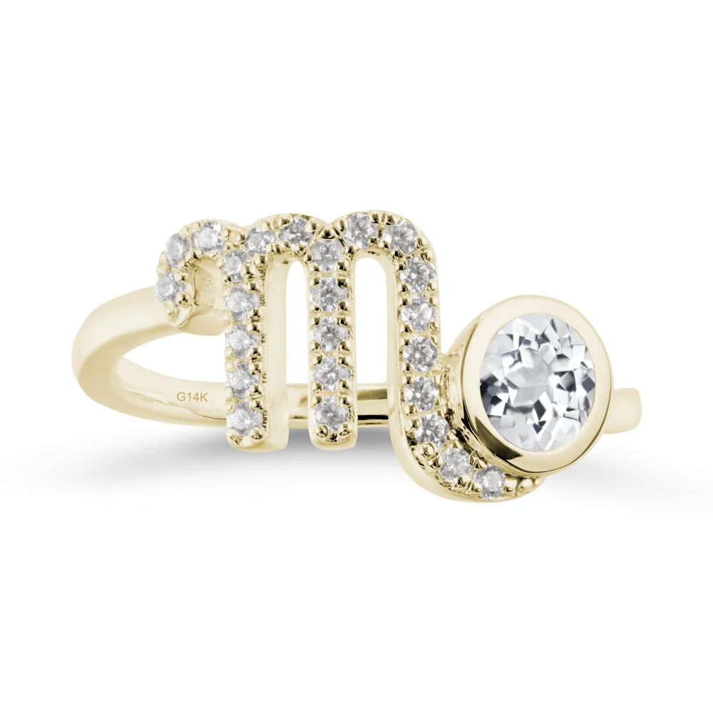 Round White Topaz Wrap Around Scorpio Zodiac Ring - Image 3