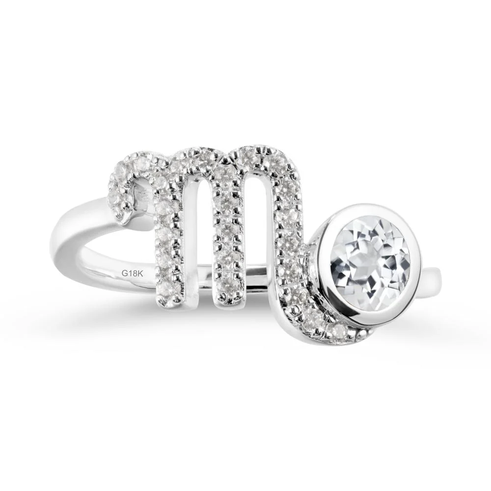 Round White Topaz Wrap Around Scorpio Zodiac Ring - Image 5