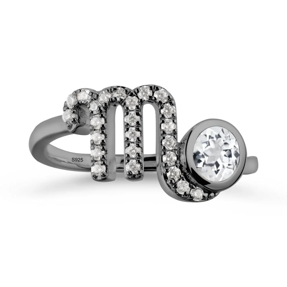 Round White Topaz Wrap Around Scorpio Zodiac Ring - Image 7