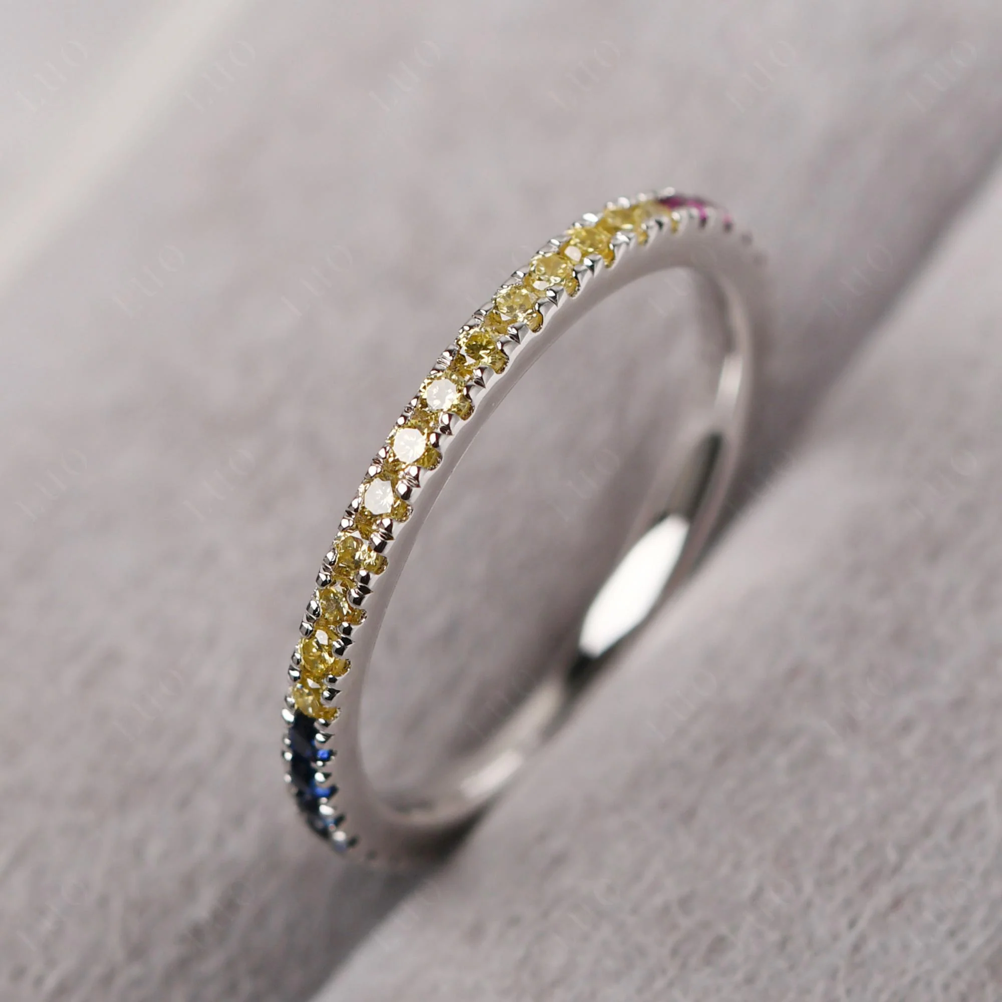 Cubic Zirconia and Ruby and Sapphire Eternity Wedding Ring - Image 10