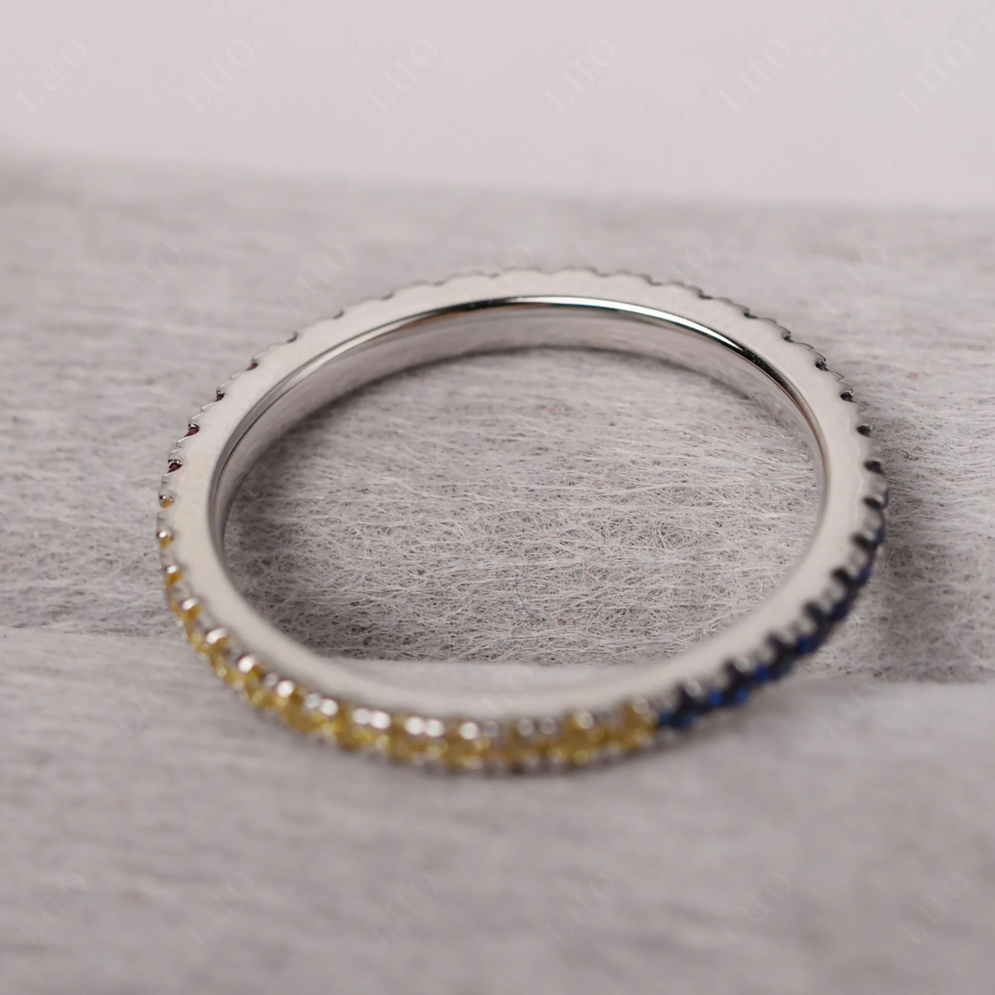 Cubic Zirconia and Ruby and Sapphire Eternity Wedding Ring - Image 14