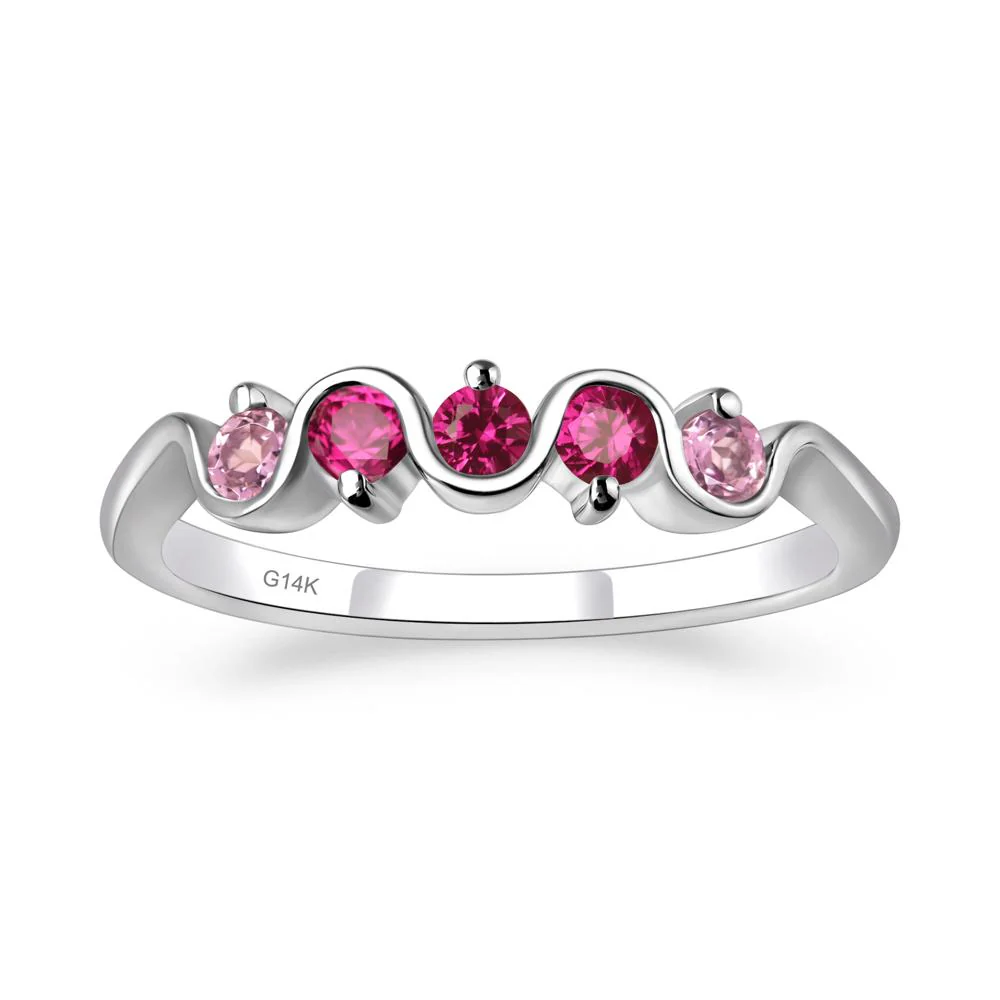 Pink Cubic Zirconia and Ruby Band Ring - Image 3