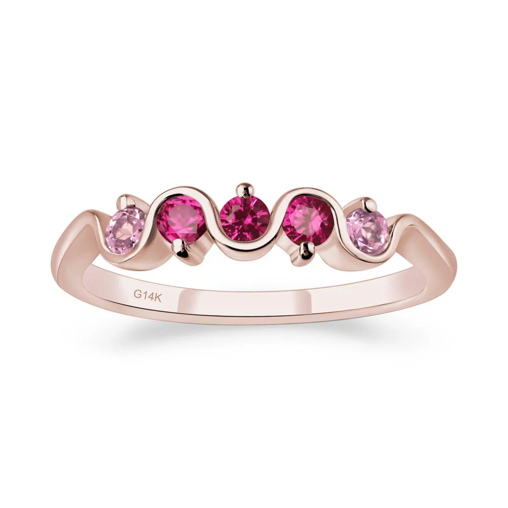 Pink Cubic Zirconia and Ruby Band Ring - Image 5
