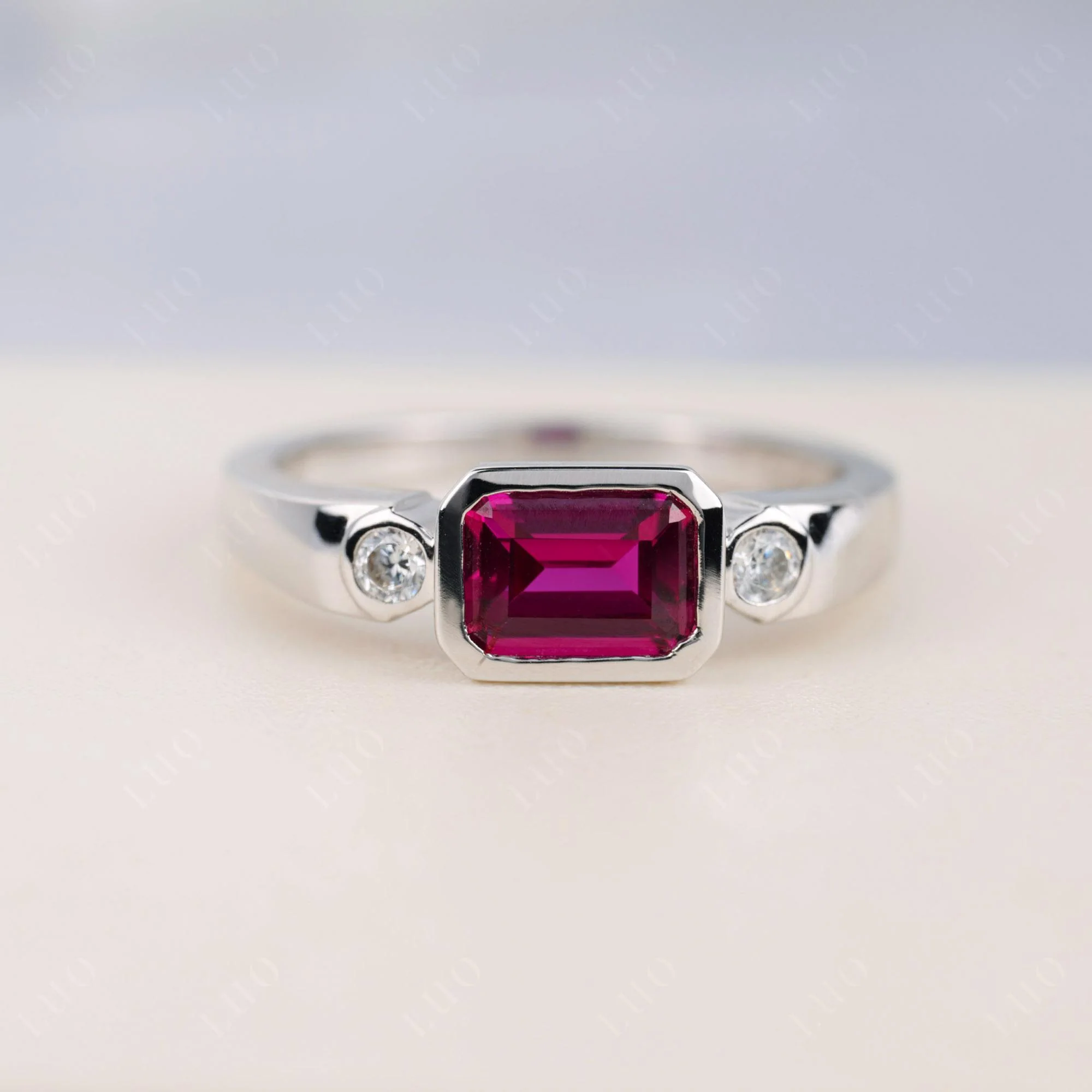 Ruby Bezel Emerald Cut Ring