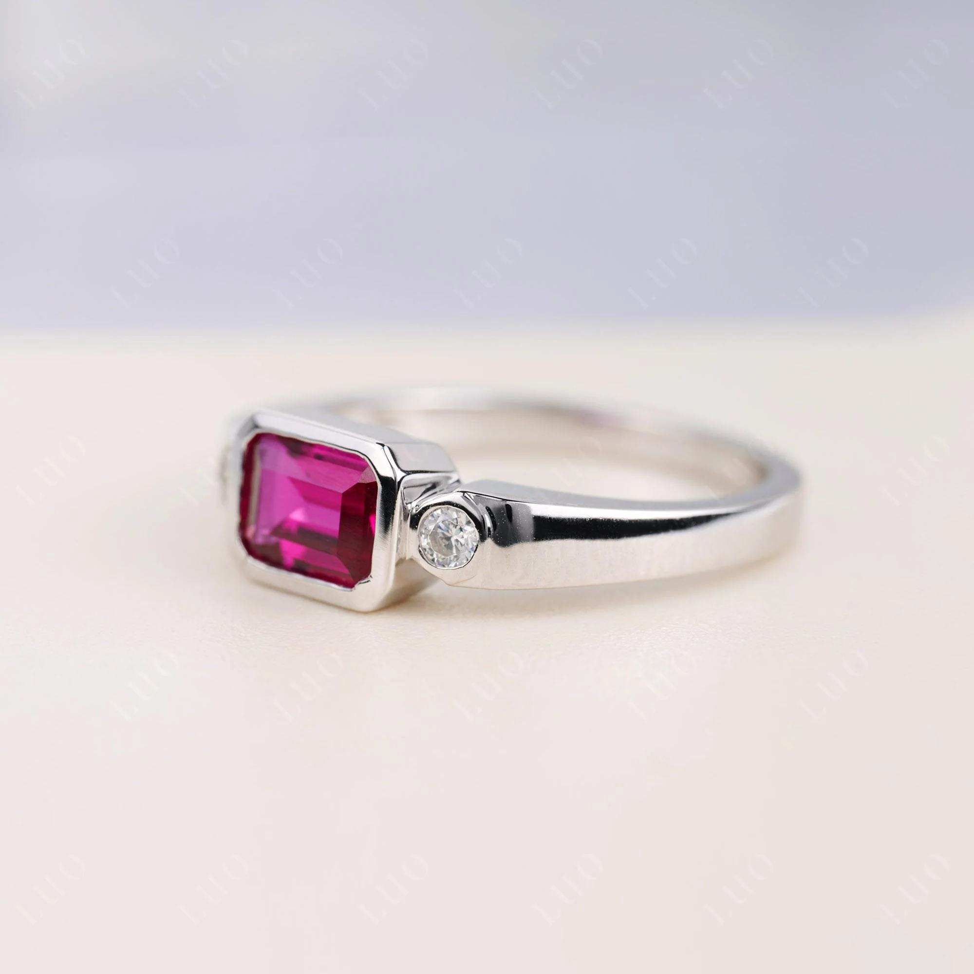 Ruby Bezel Emerald Cut Ring - Image 2