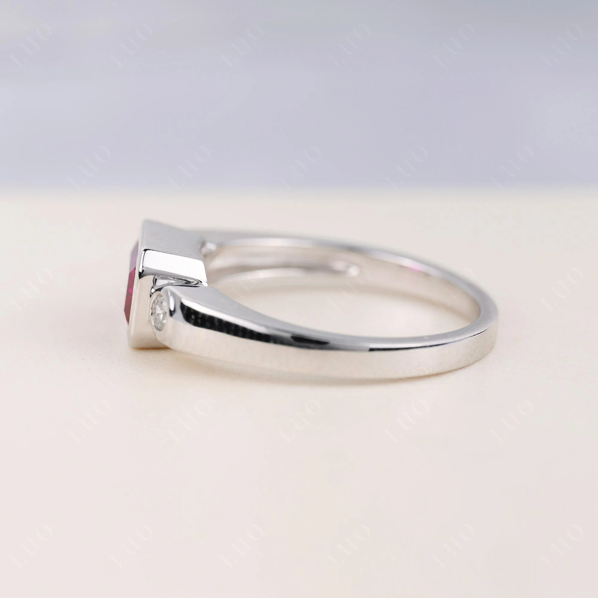 Ruby Bezel Emerald Cut Ring - Image 3