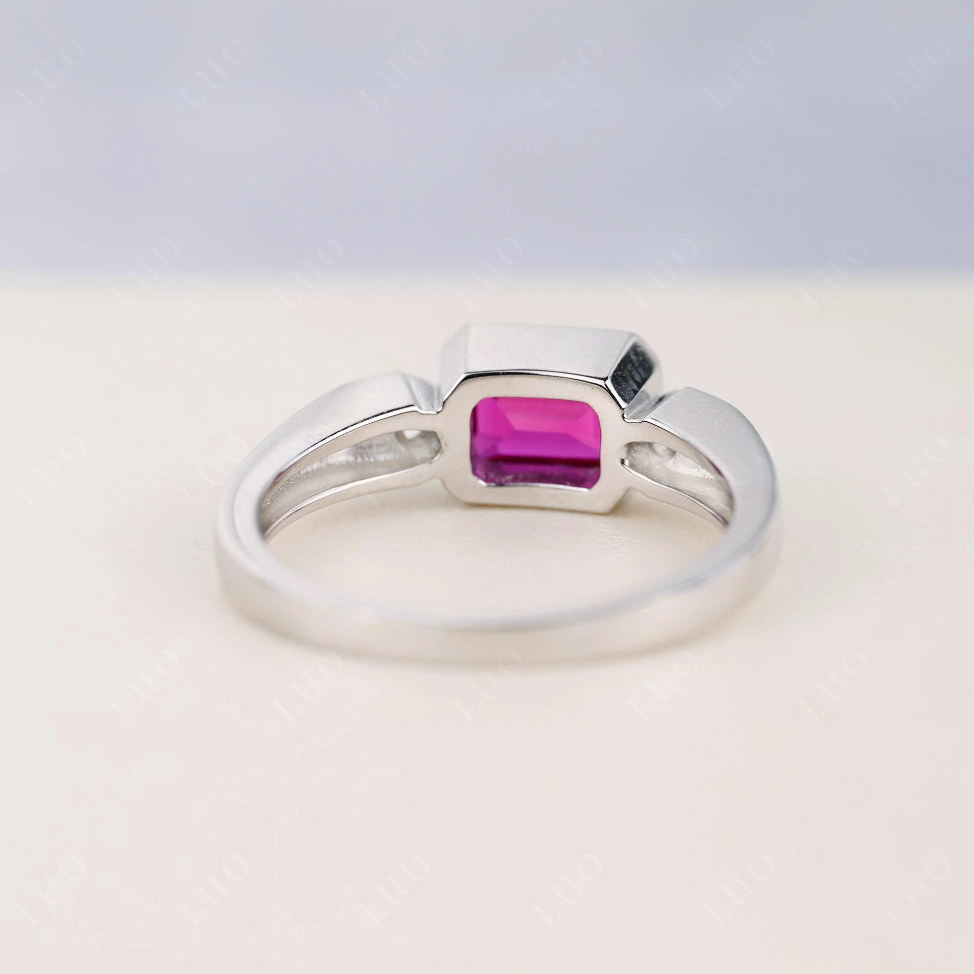 Ruby Bezel Emerald Cut Ring - Image 4