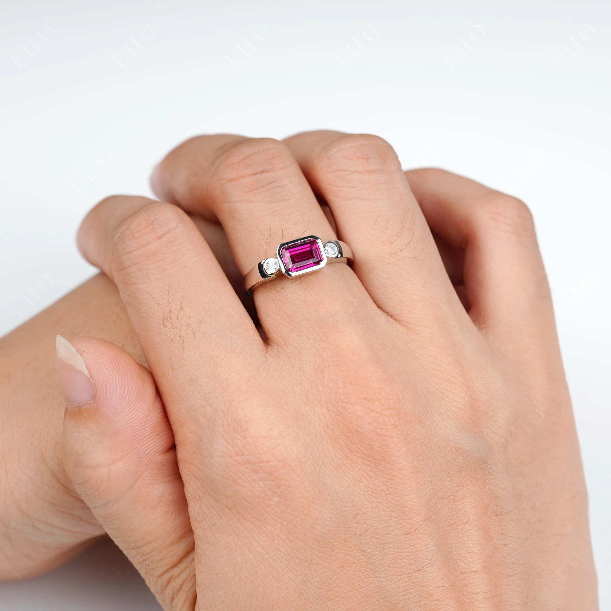 Ruby Bezel Emerald Cut Ring - Image 5