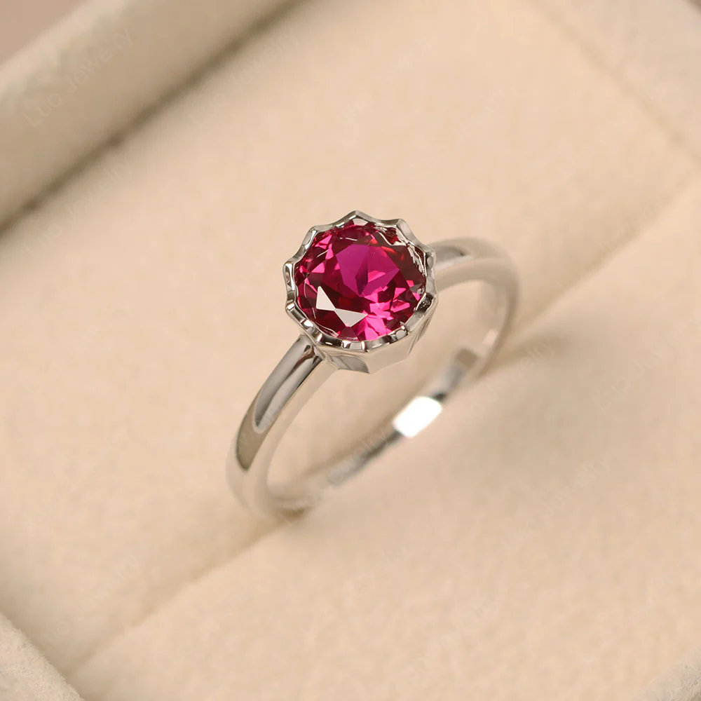 Ruby Bezel Solitaire Decagon Ring - Image 2