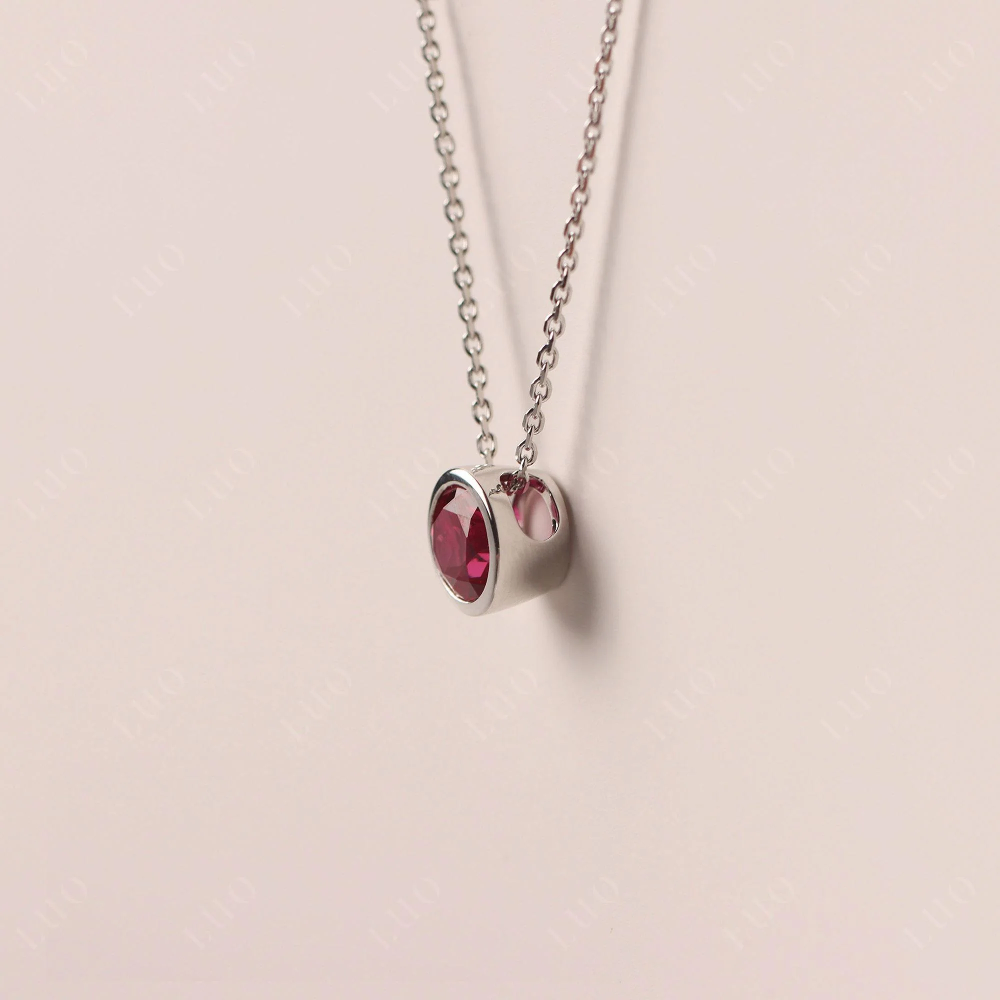 Ruby Bezel Solitaire Necklace - Image 11