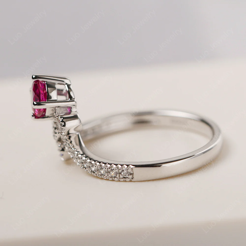 Ruby Milgrain Bridal Ring Set - Image 3