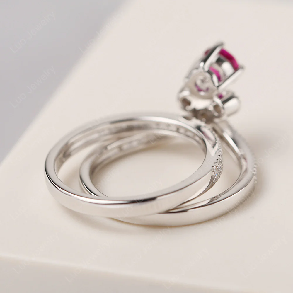 Ruby Milgrain Bridal Ring Set - Image 4