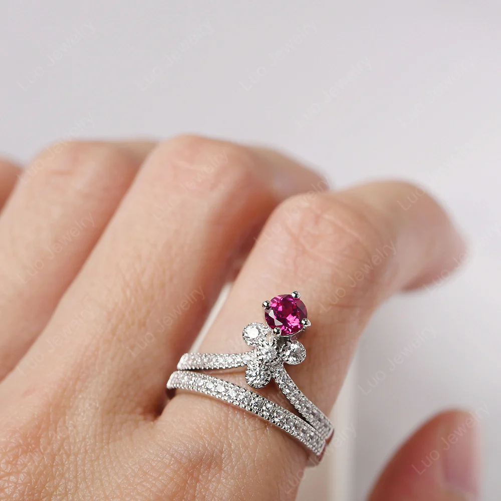 Ruby Milgrain Bridal Ring Set - Image 5