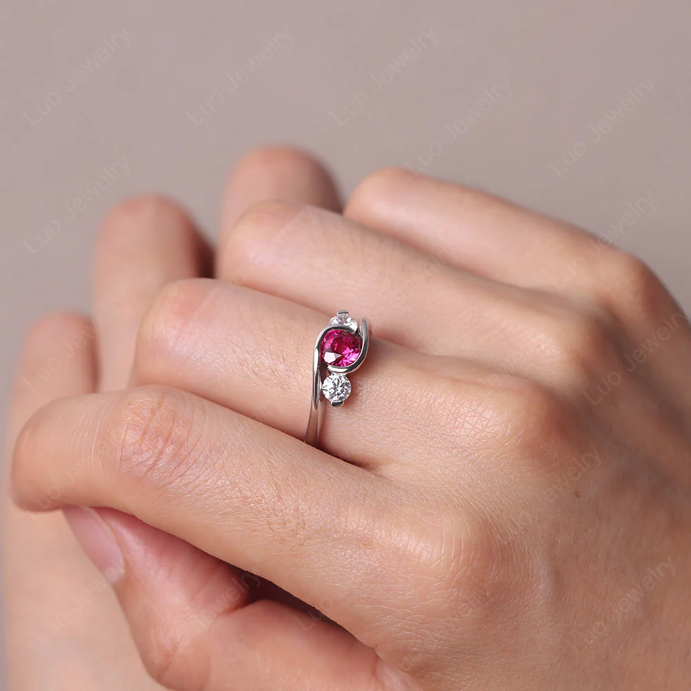 Ruby Three Stone Bypass Ring - Image 5