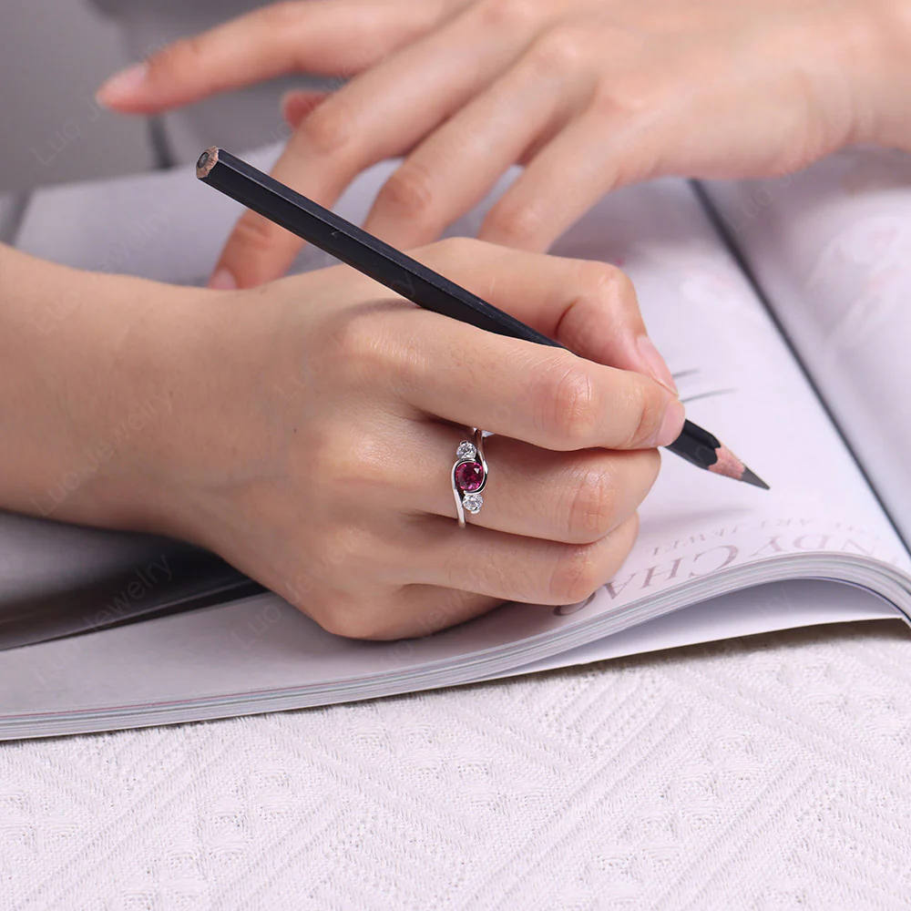 Ruby Three Stone Bypass Ring - Image 6