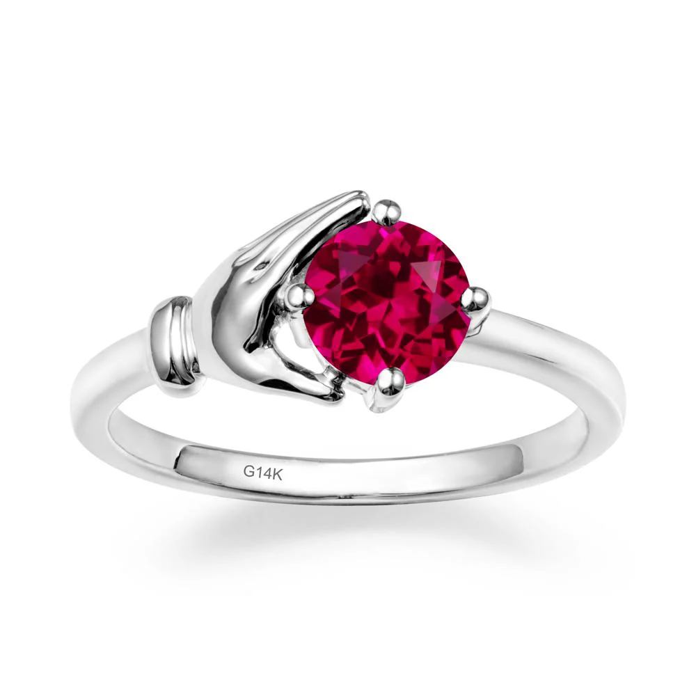 Ruby Cupping Hand Ring In 14K Gold - Image 3