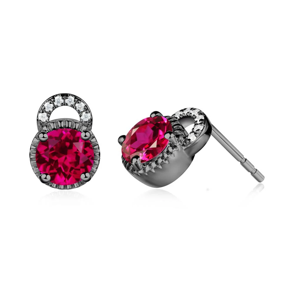 Ruby Earrings with Sculpted Halo - Image 2