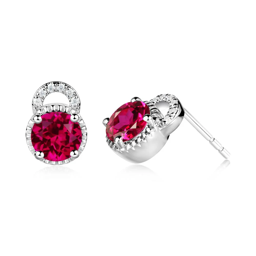Ruby Earrings with Sculpted Halo - Image 3