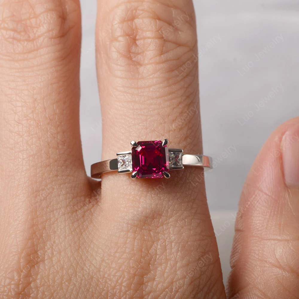 Unique Asscher Cut Ruby Ring - Image 5