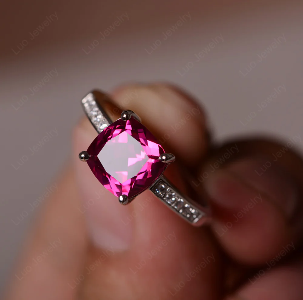 Simple Cushion Cut Ruby Promise Ring