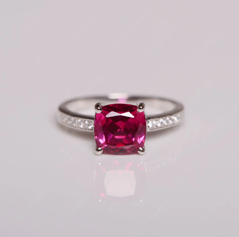 Simple Cushion Cut Ruby Promise Ring - Image 3