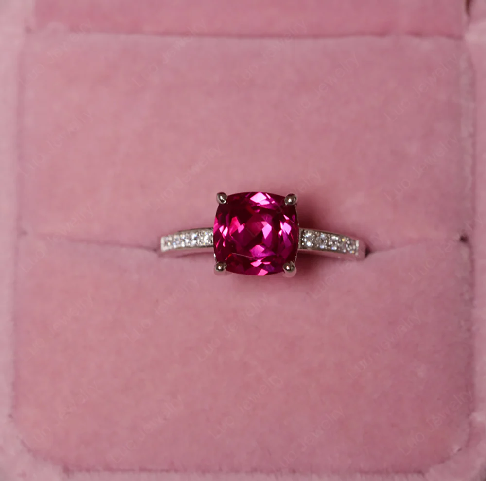 Simple Cushion Cut Ruby Promise Ring - Image 5