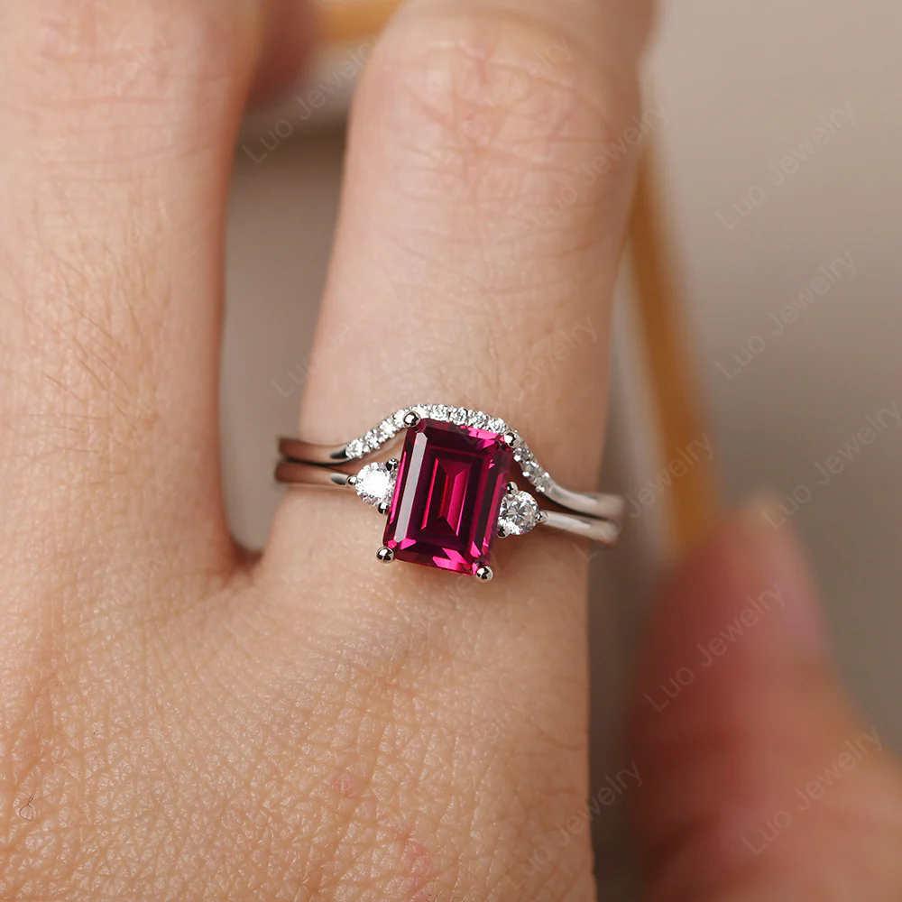 Ruby Engagement Ring with Band - Image 6