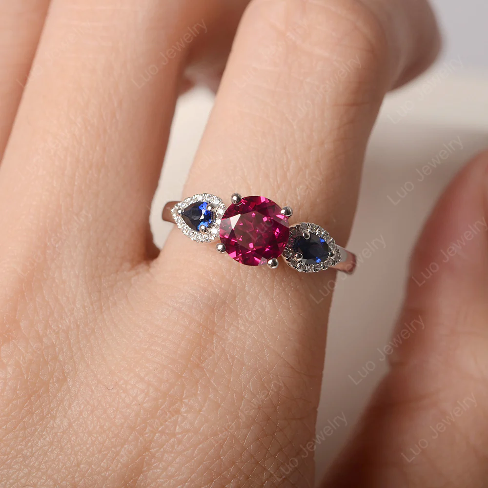 Euro Shank Ruby and Sapphire Ring - Image 5