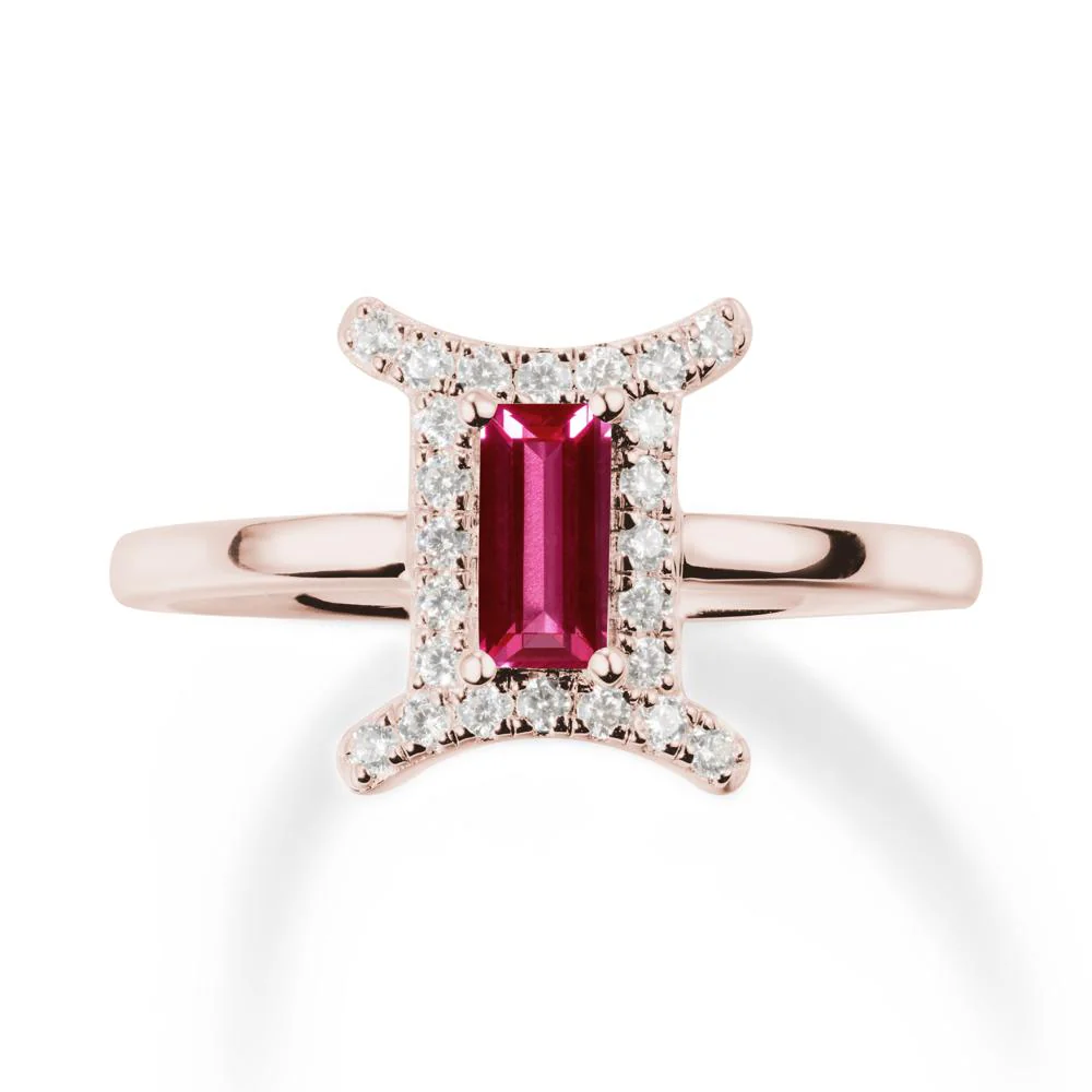 Ruby Gemini Zodiac Halo Ring-Kind & Curious - Image 2