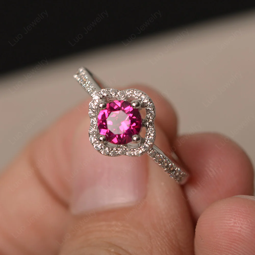 Ruby Halo Flower Engagement Ring