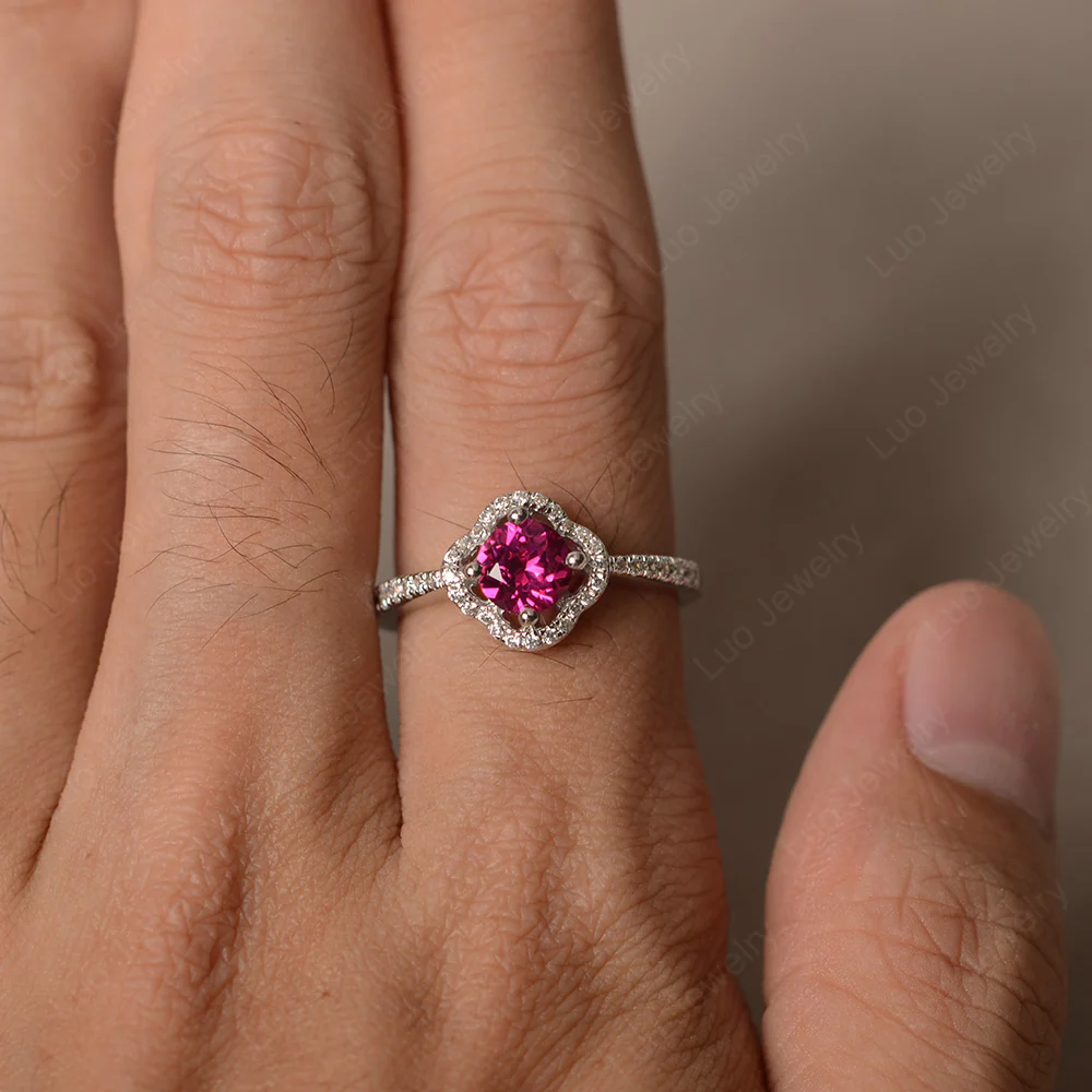 Ruby Halo Flower Engagement Ring - Image 3