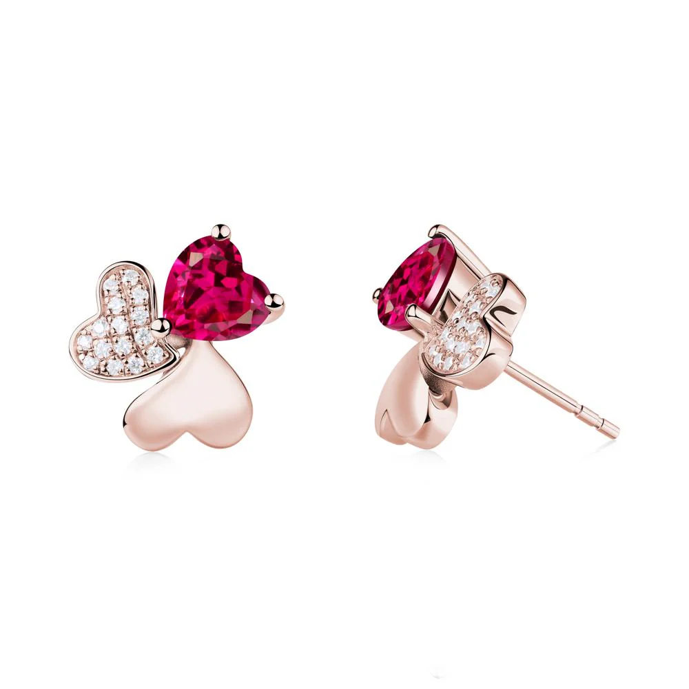 Ruby Heart Shape Shamrock Earrings - Image 4