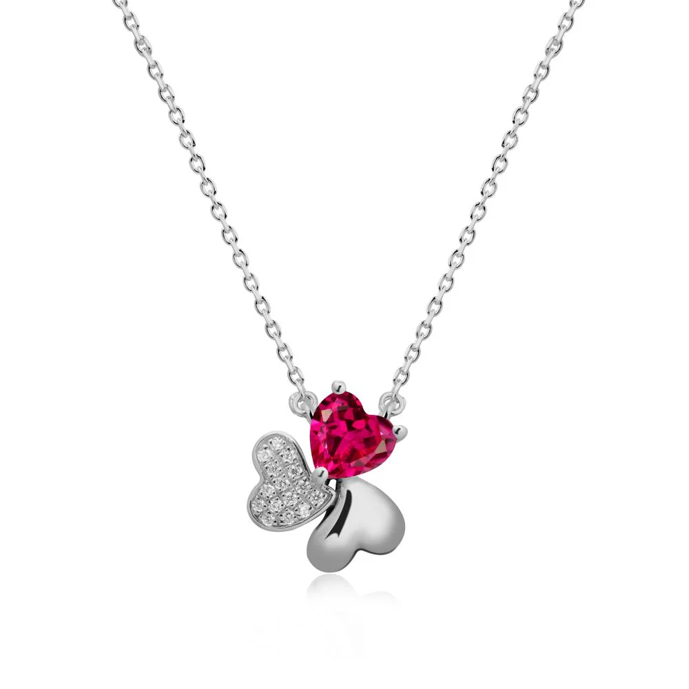 Ruby Heart Shape Shamrock Necklace