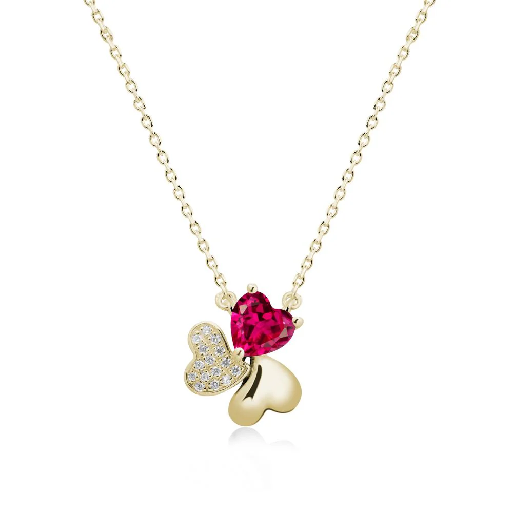 Ruby Heart Shape Shamrock Necklace - Image 4