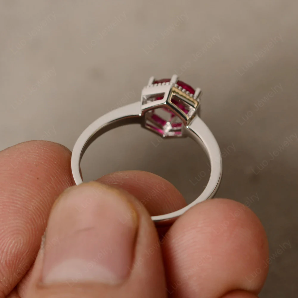 Ruby Hexagon Set Solitaire Ring - Image 3